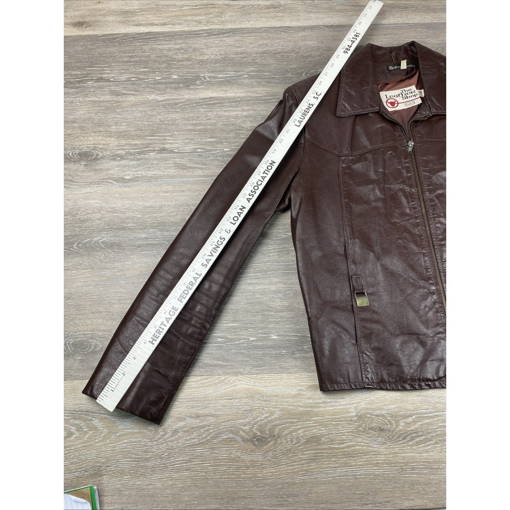 VTG Sears the Leather Shop Brown Leather Moto Jacket Sz 38 R - Picture 10 of 11